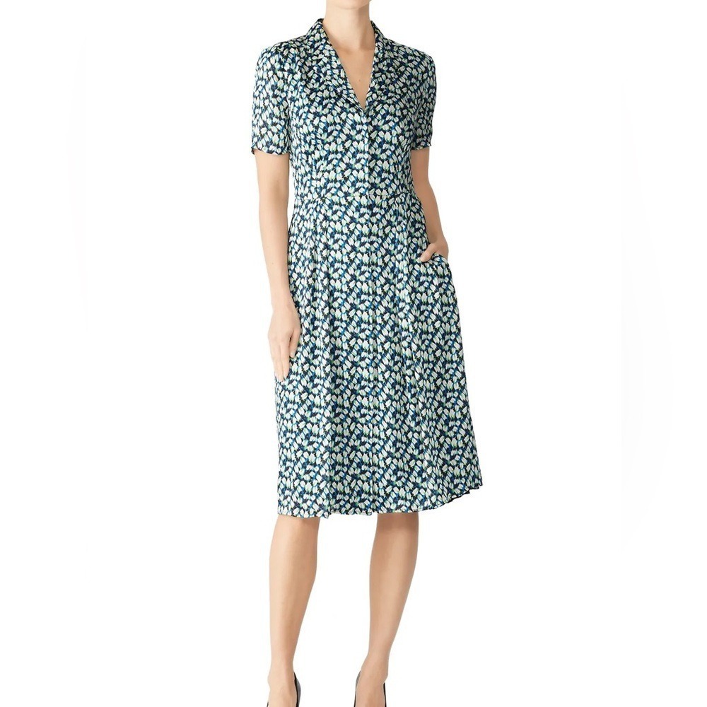 Jason Wu Short Sleeve Floral Midi Dress 6 Blue Green Abstract Print Work Weekend